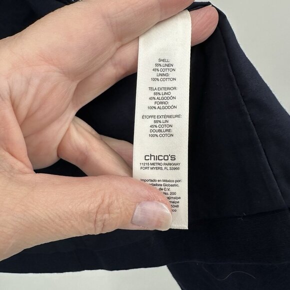 CHICOS jacket blazer linen cotton embellished studded rhinestones blue M L 2 - Picture 8 of 8